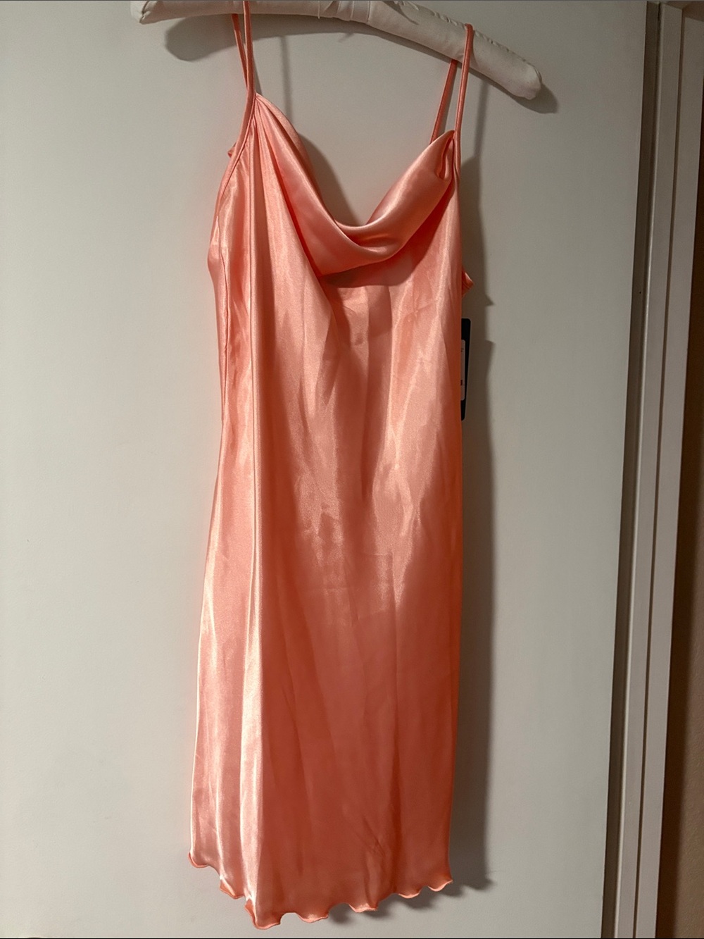 Bebé Satin Cowl Neck Slip Mini Dress peach Medium NEW